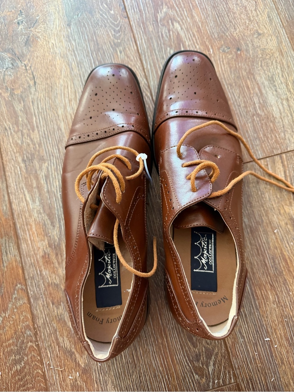 Majestic Tan Brown Leather Perforated Derby Shoes
